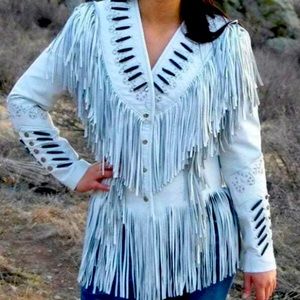 High quality white leather jacket